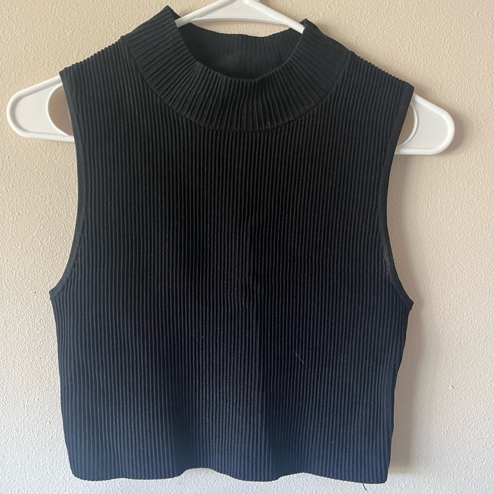 Black mock neck sculpt knit tank